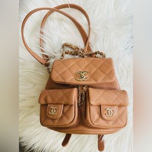 Caviar Quilted Small Duma Pockets Drawstring Backpack - Dark Beige - Small size